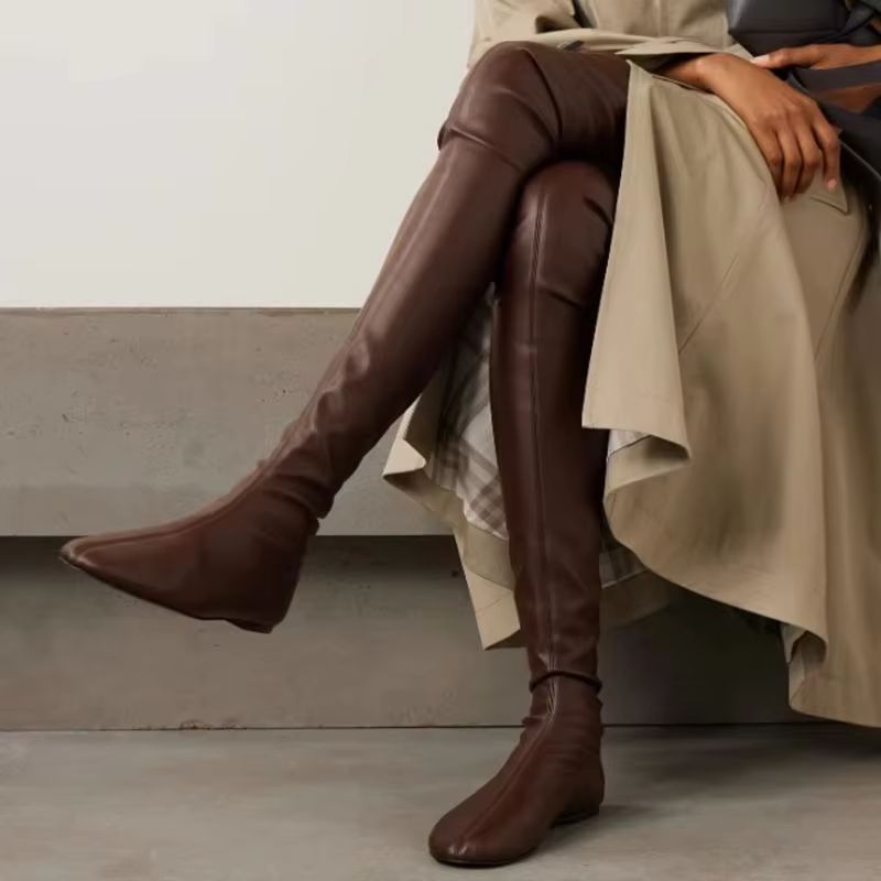 Brown Soft Stretch Faux Leathe - Boot Sock Slouchy recension och pris